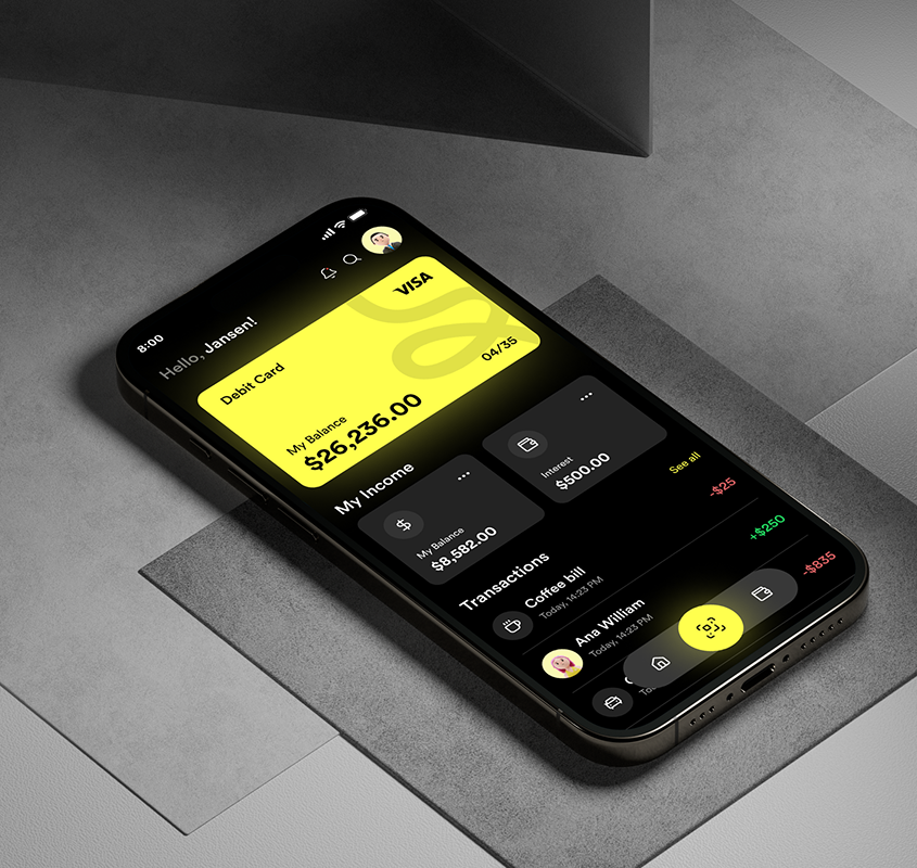Finovia app user interface - finance management features