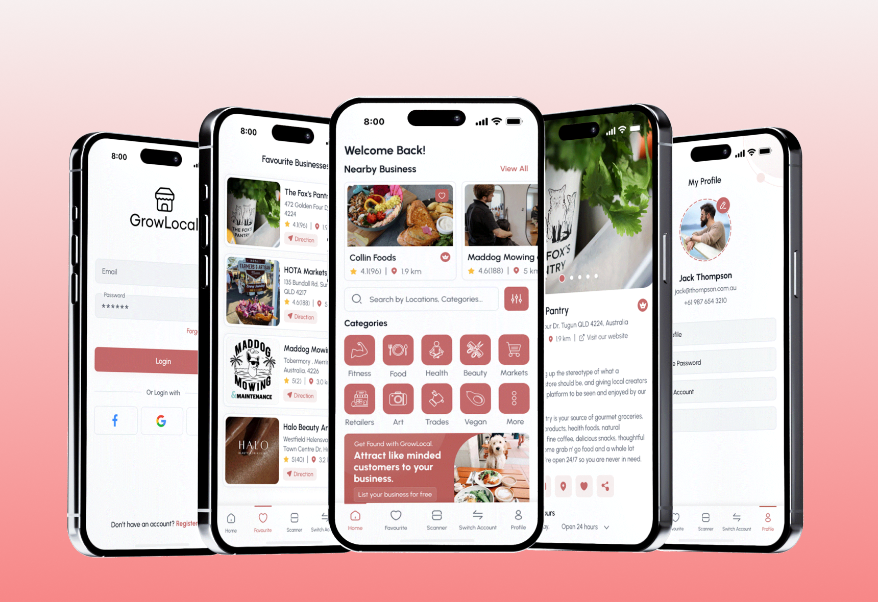 Grow Local app services screen - find nearby services