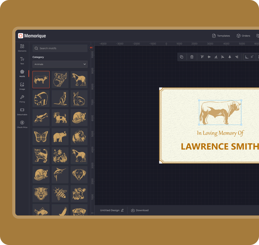 Memorique app design screen - create custom headstones