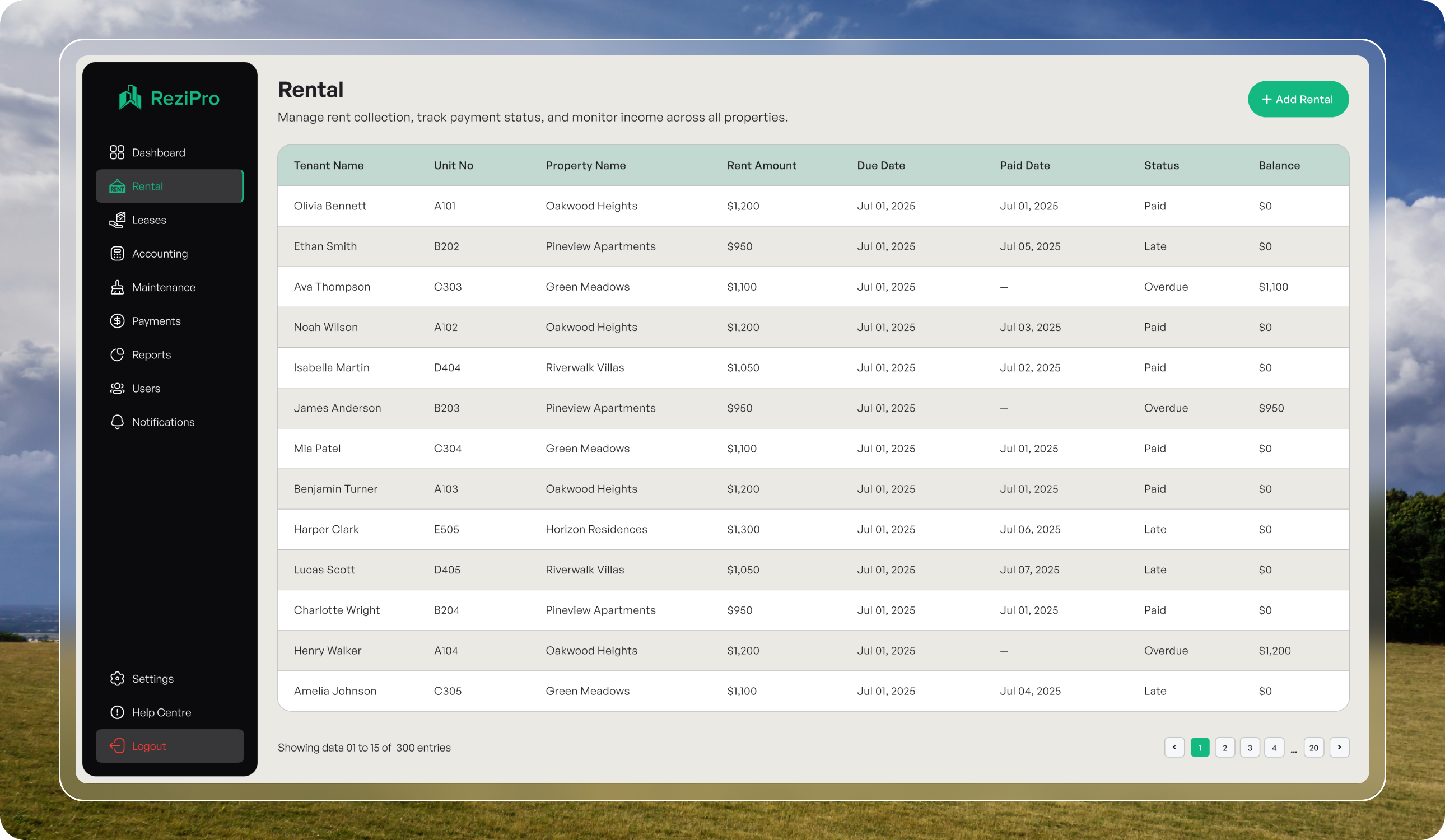 Mobile property management interface - bookings and tenants