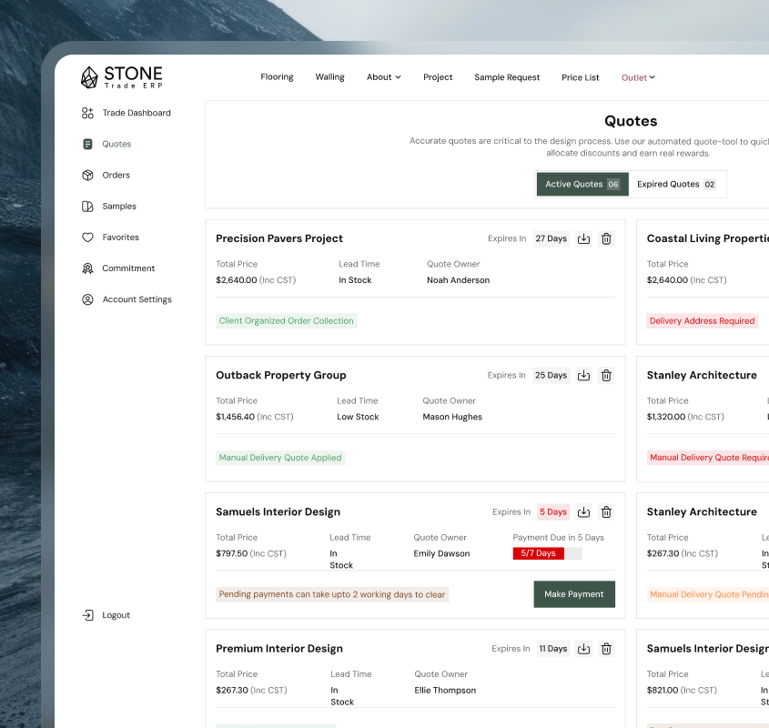 Stone Trade ERP app - automated workflow management