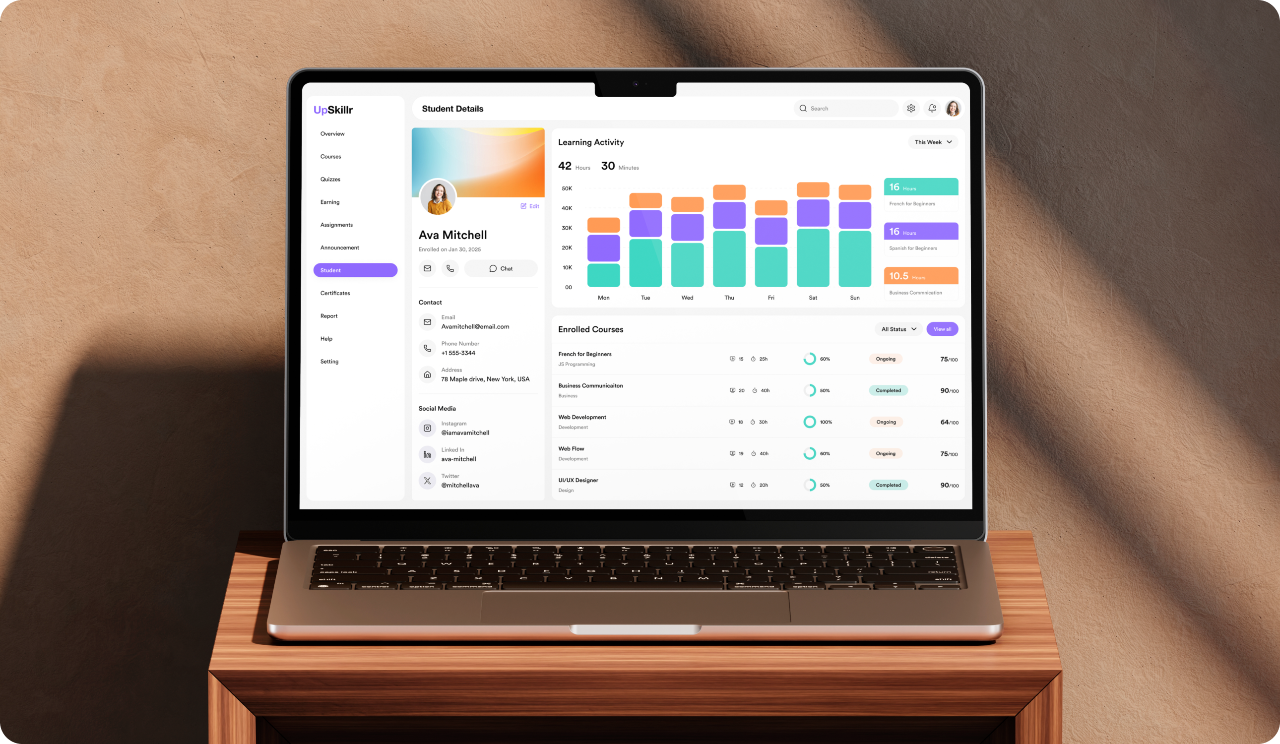 UpSkillr LMS Gallery – Course Management Dashboard for Education