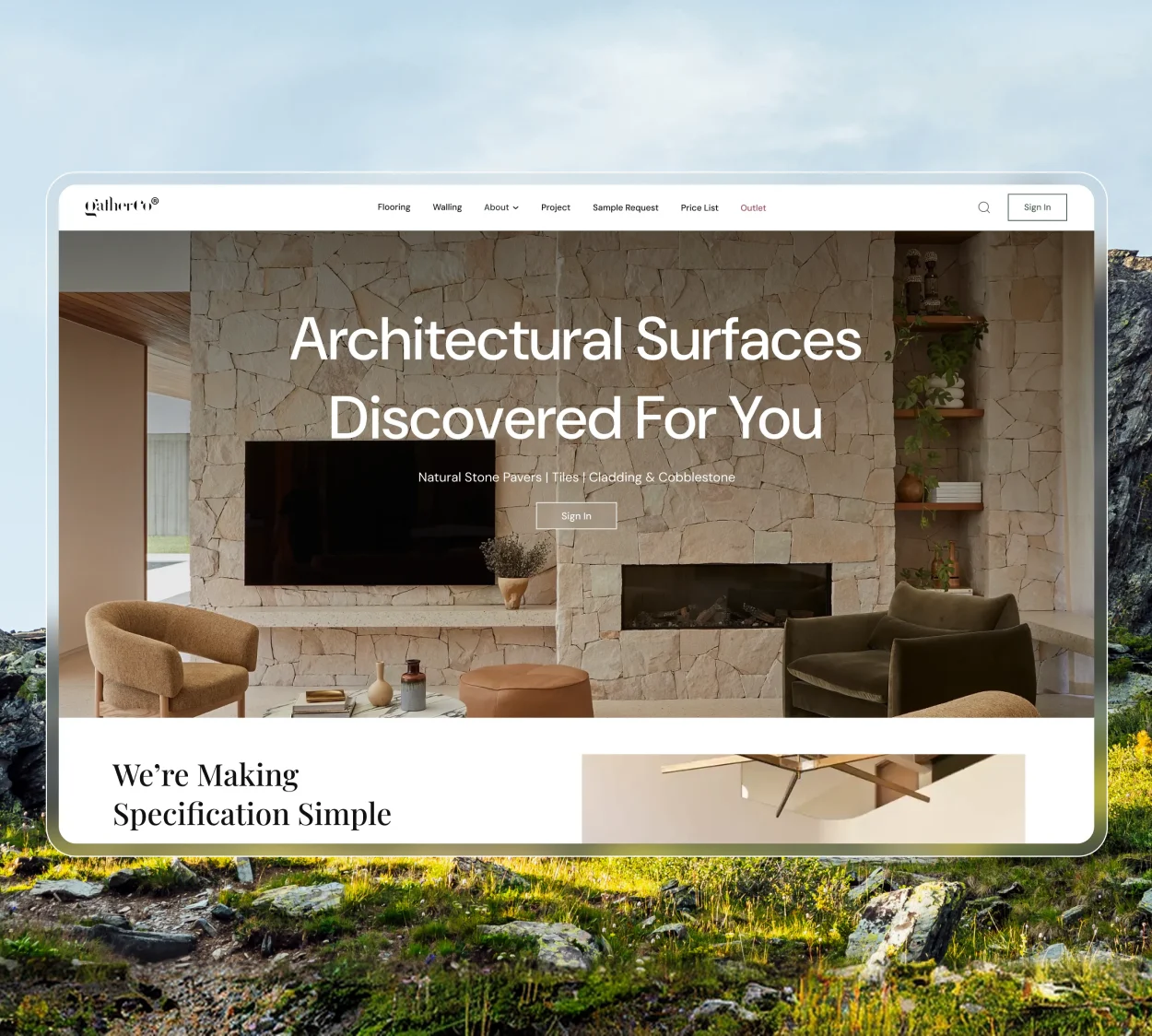 The GatherCo natural-stone supply site in a browser window