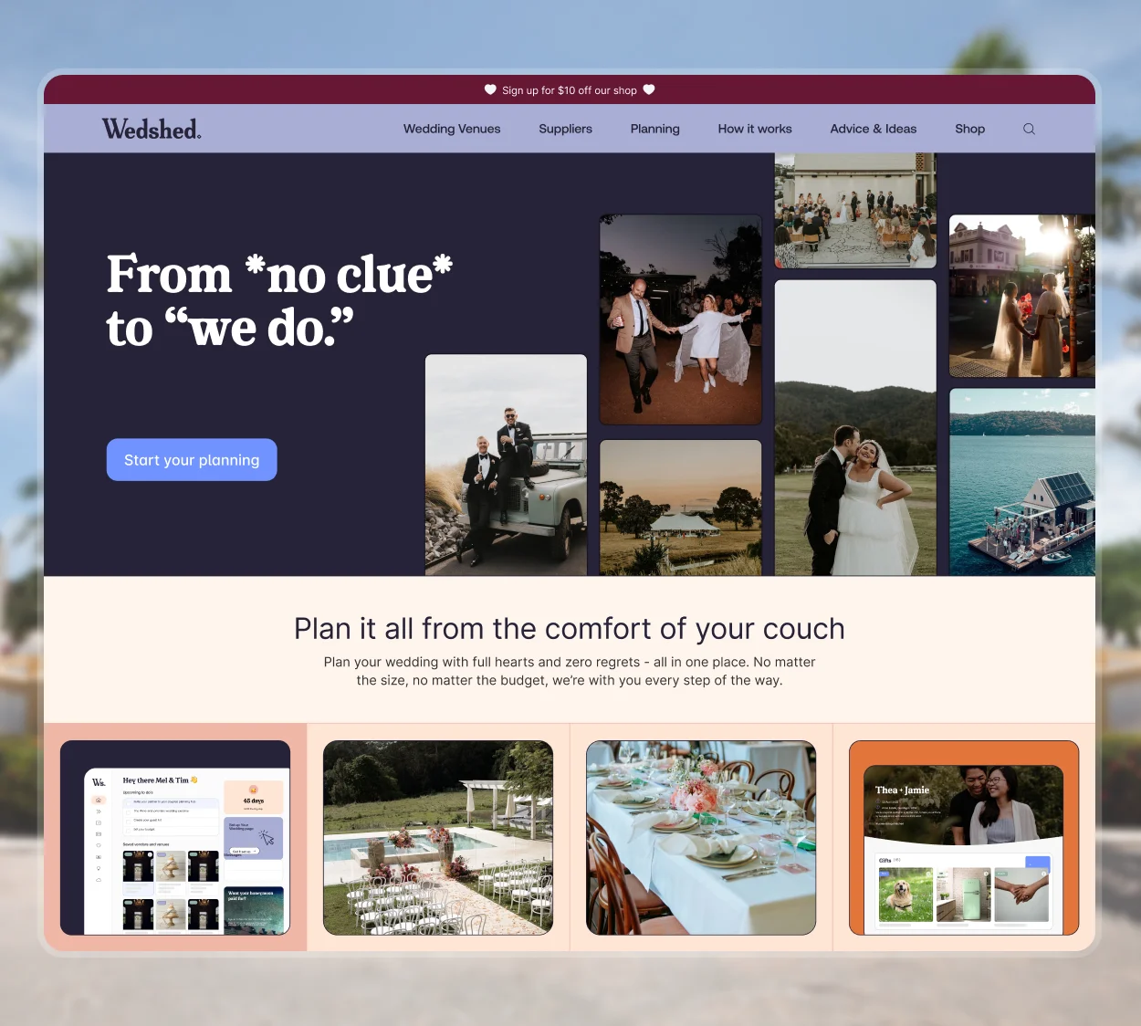 The Wedshed venue-discovery site on a tablet